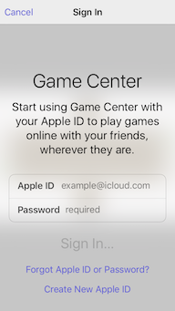 Game Center sign in on iPhone